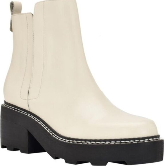 Calvin Klein Womens Amina Ivory Leather Block Heel Chelsea Boots - Picture 1 of 7
